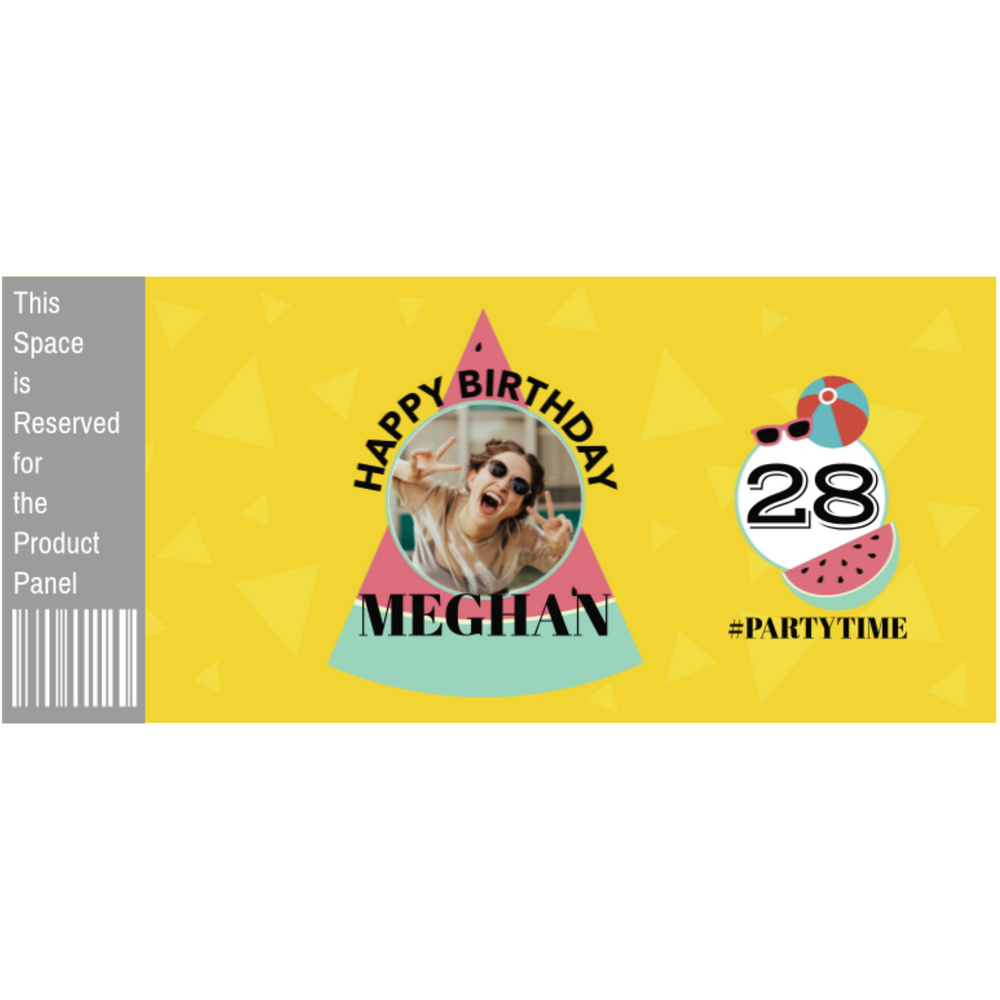 Whatta Melon birthday beer can theme label with photo.