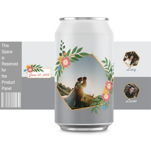 Contemporary geometric with floral image on can with photo.