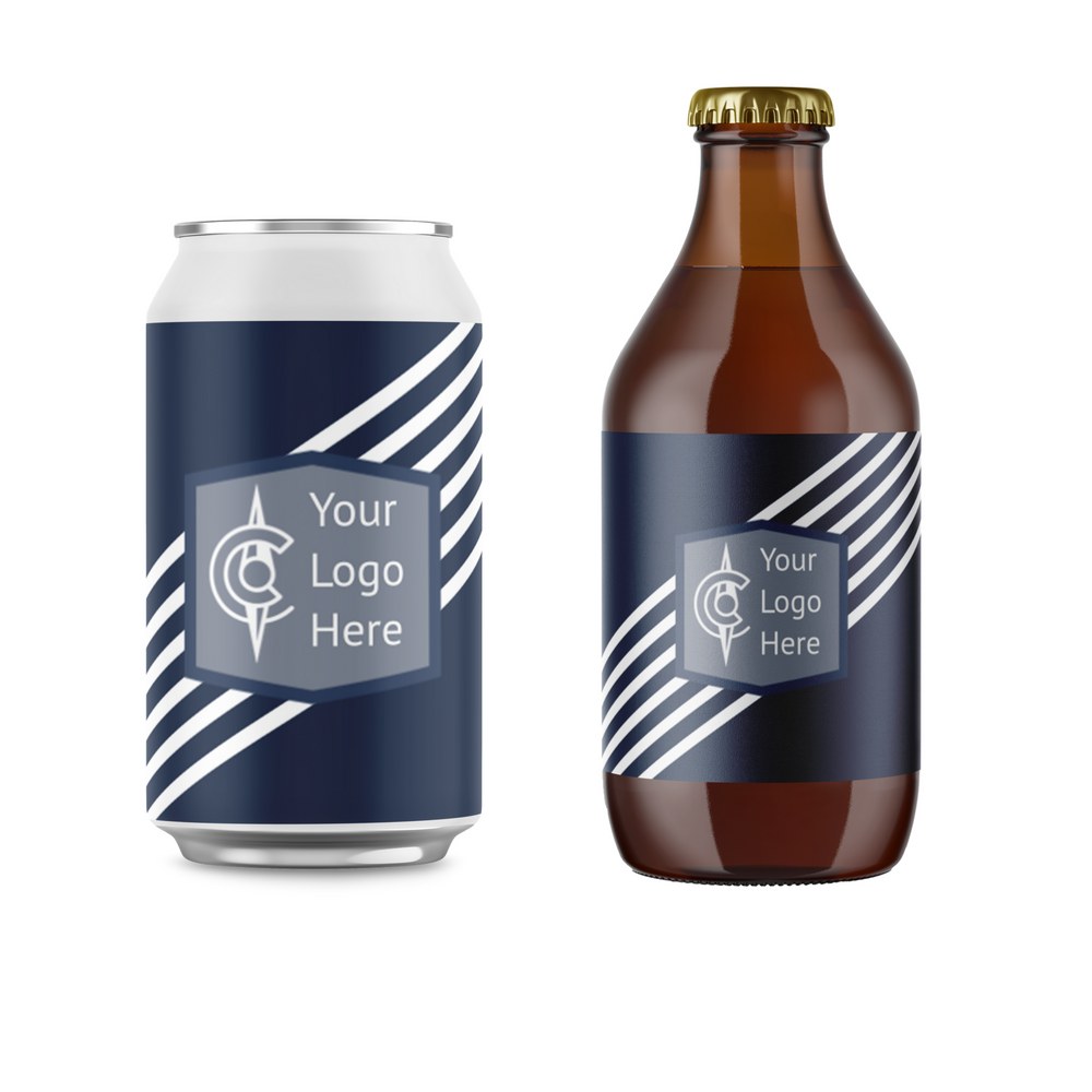 Corporate work party or event custom logo can or bottle label.