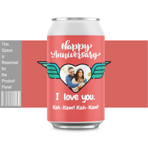 Flying heart anniversary custom can or bottle label with wings and photo.