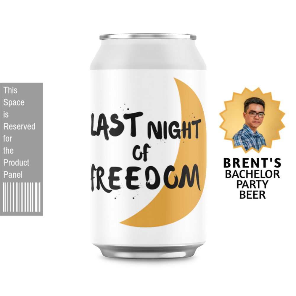 
            
                Load image into Gallery viewer, Last night of freedom bachelor party themed can label with moon, stars and photo. 
            
        