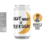 Last night of freedom bachelor party themed can label with moon, stars and photo. 